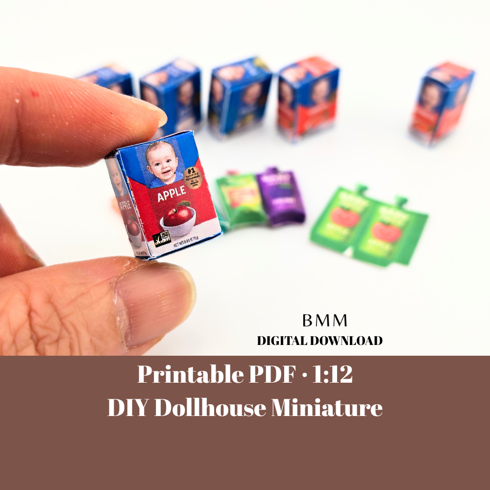 1:12 Baby food and drinks Set (PDF template), Newborns, Infants, Babies, for dollhouse, DIY miniature paper file