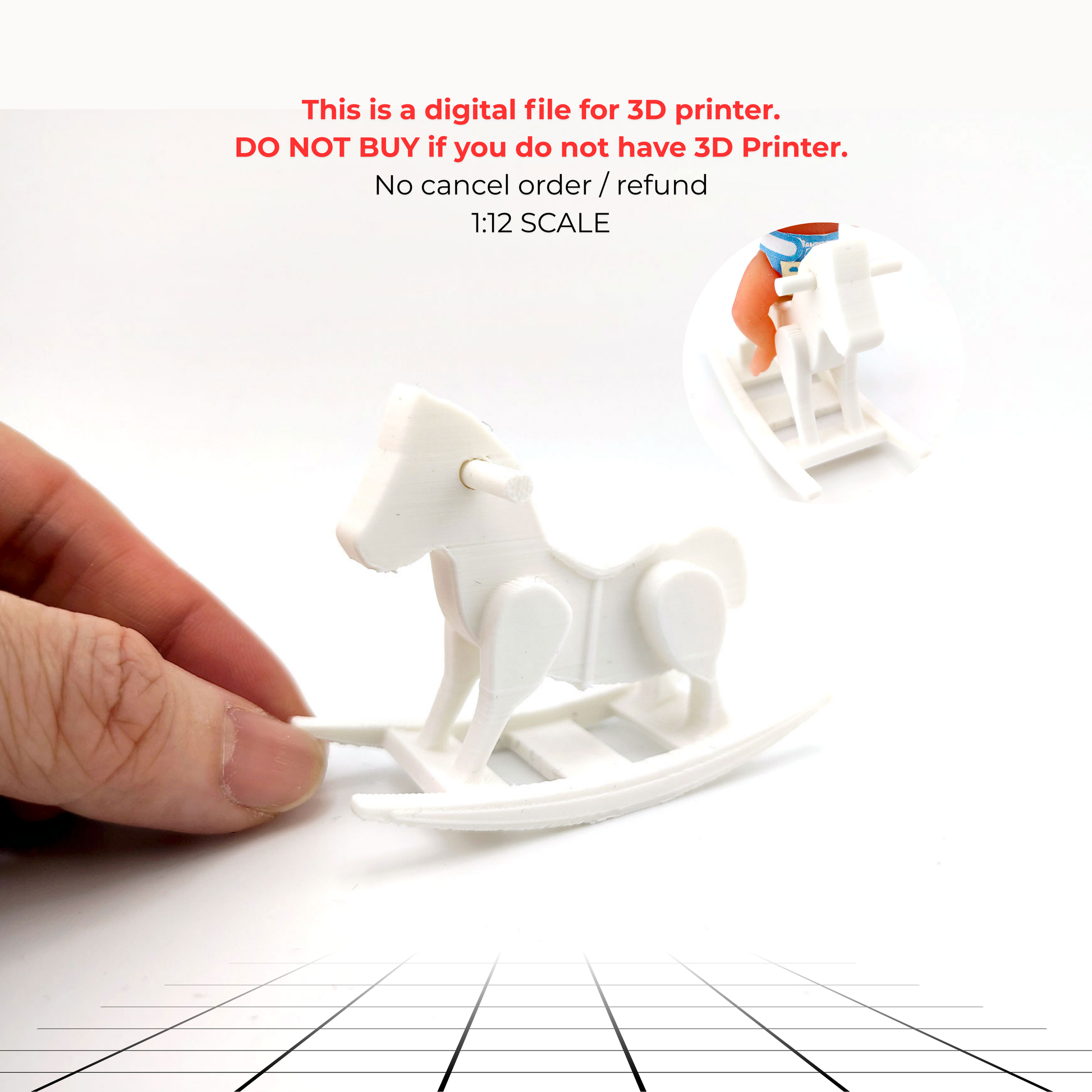 1:12 Baby Horse STL — Miniature Baby toy for Dollhouse Nurseries (3D Print File, Instant Download)