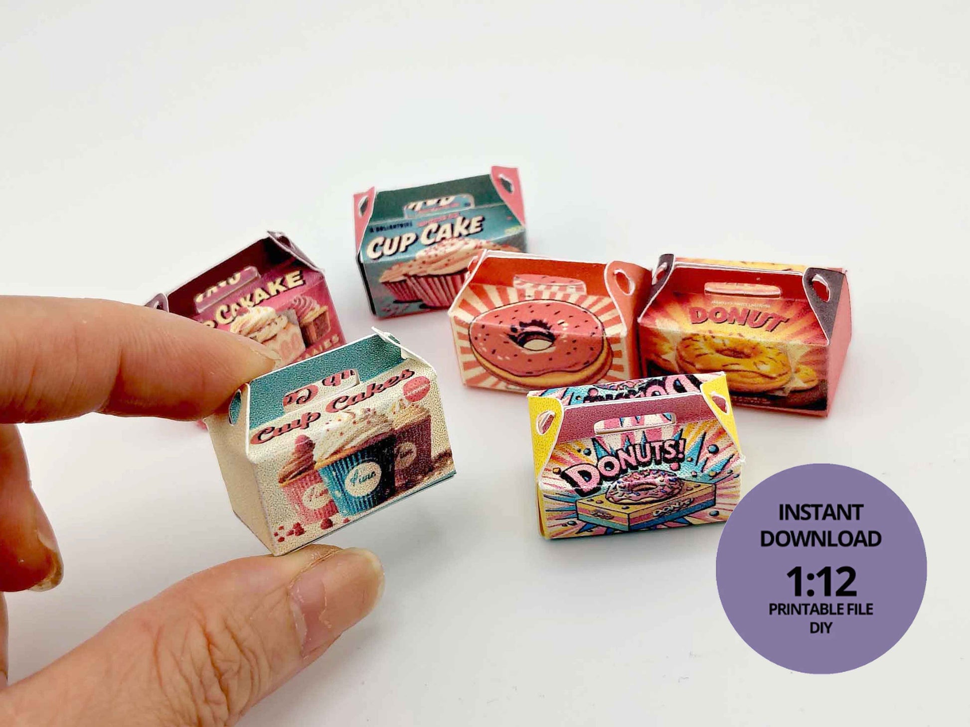 Baking Donut box and Cup Cake box, 6 styles colorful diorama  for 1:12 Dollhouse accessories and food perfect decoration