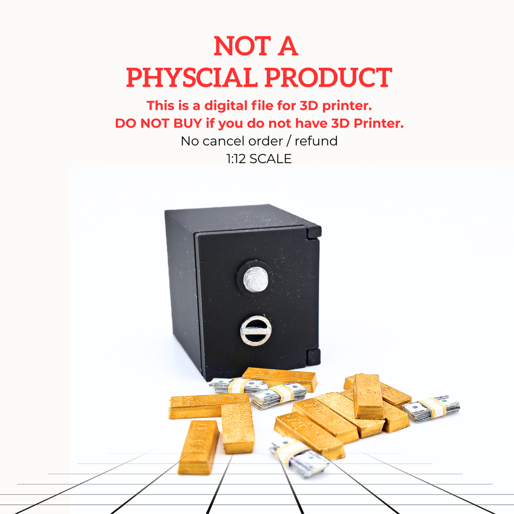 1:12 Openable Safe STL — Miniature Safe with Gold Bars & Cash for Dollhouse Scenes (3D Print File, Instant Download)