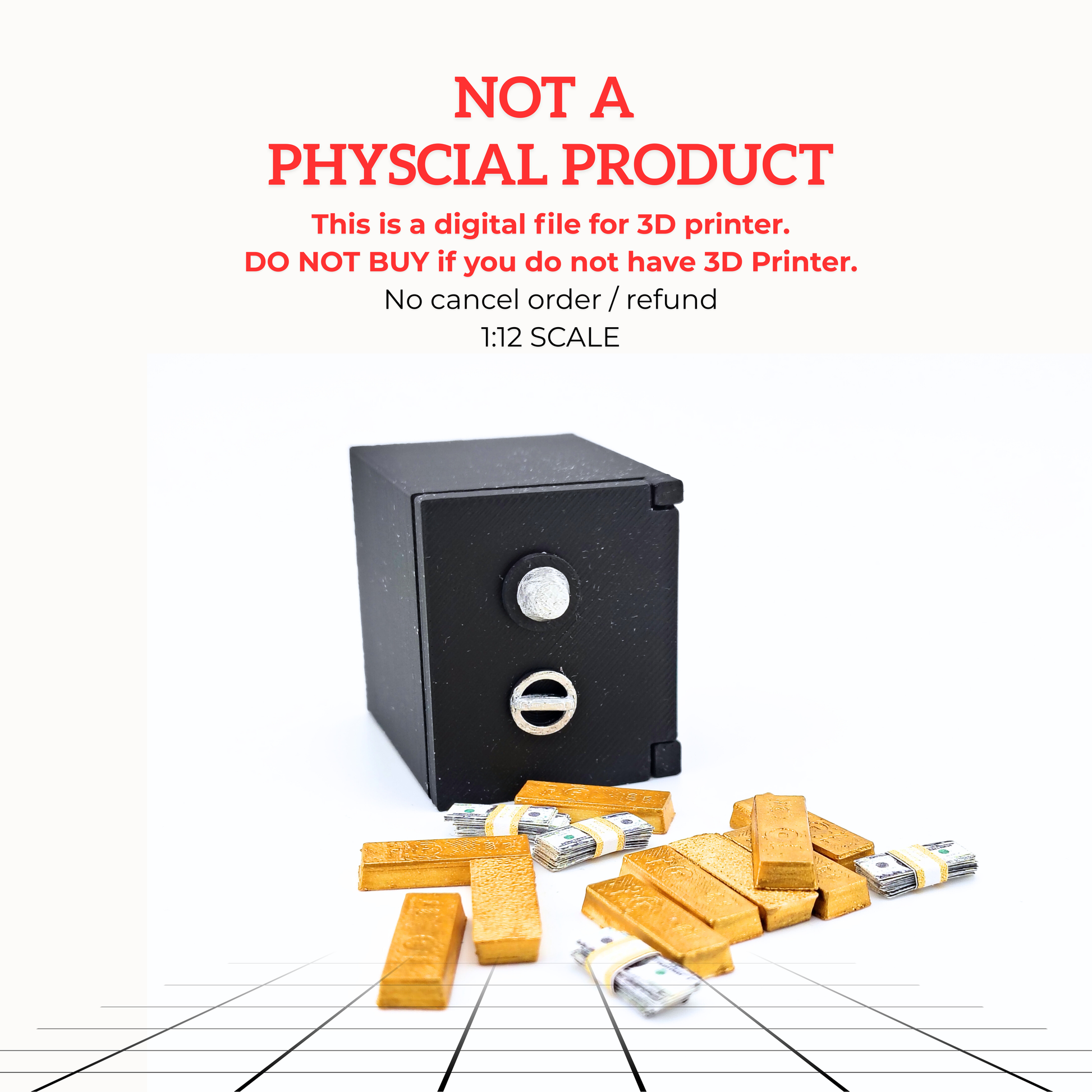 1:12 Openable Safe STL — Miniature Safe with Gold Bars & Cash for Dollhouse Scenes (3D Print File, Instant Download)