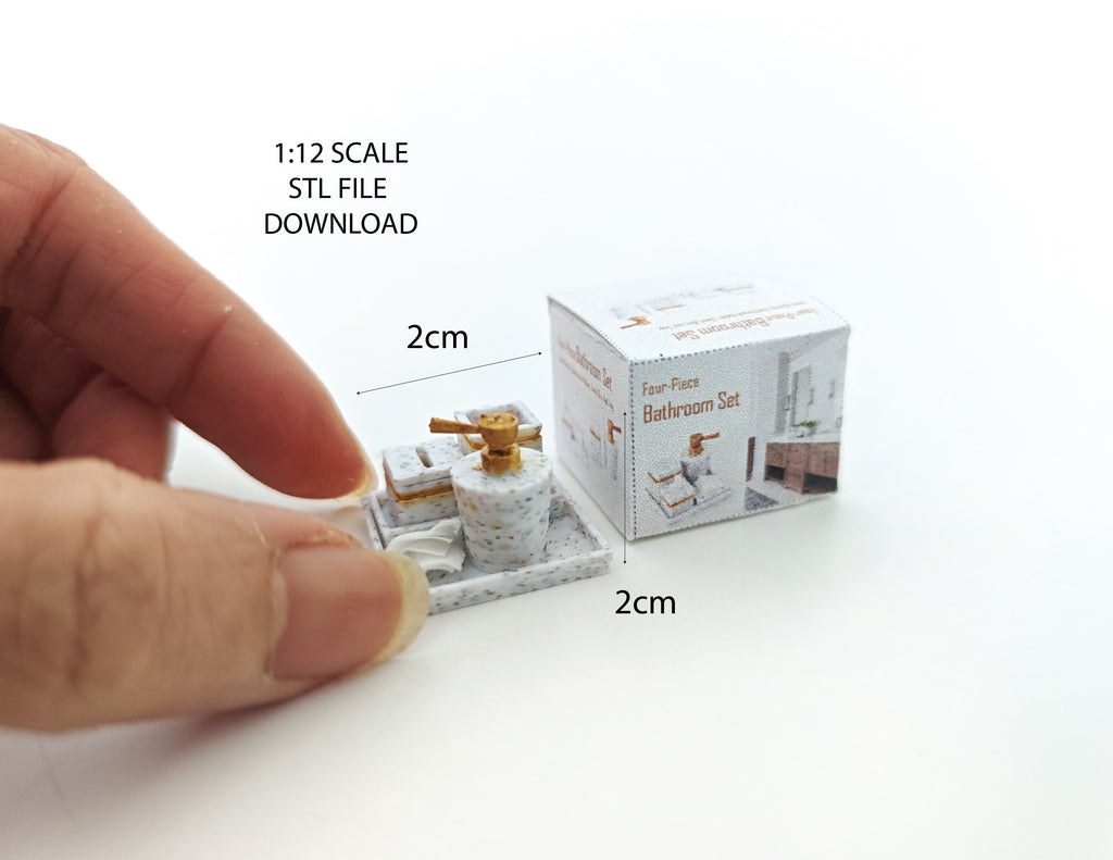 1:12 openable soap bottle and cotton boxes for washroom, 3D printing STL