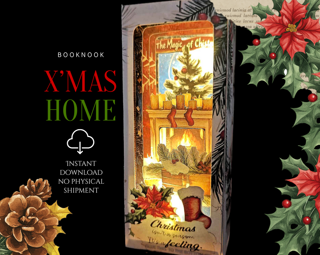 Christmas Home Book Nook Kit – 15 cm Tall Foldable Paper Diorama with LED Lighting