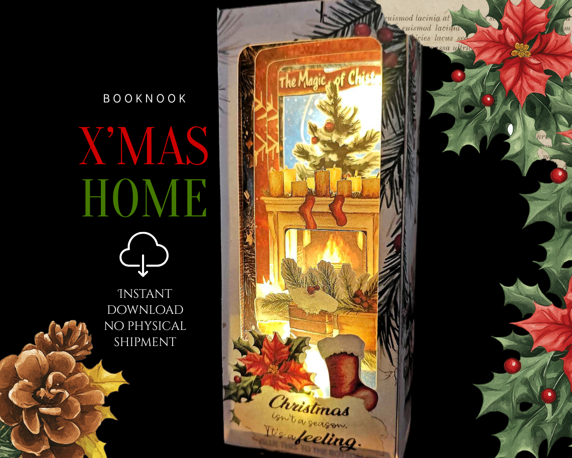 Christmas Home Book Nook Kit – 15 cm Tall Foldable Paper Diorama with LED Lighting