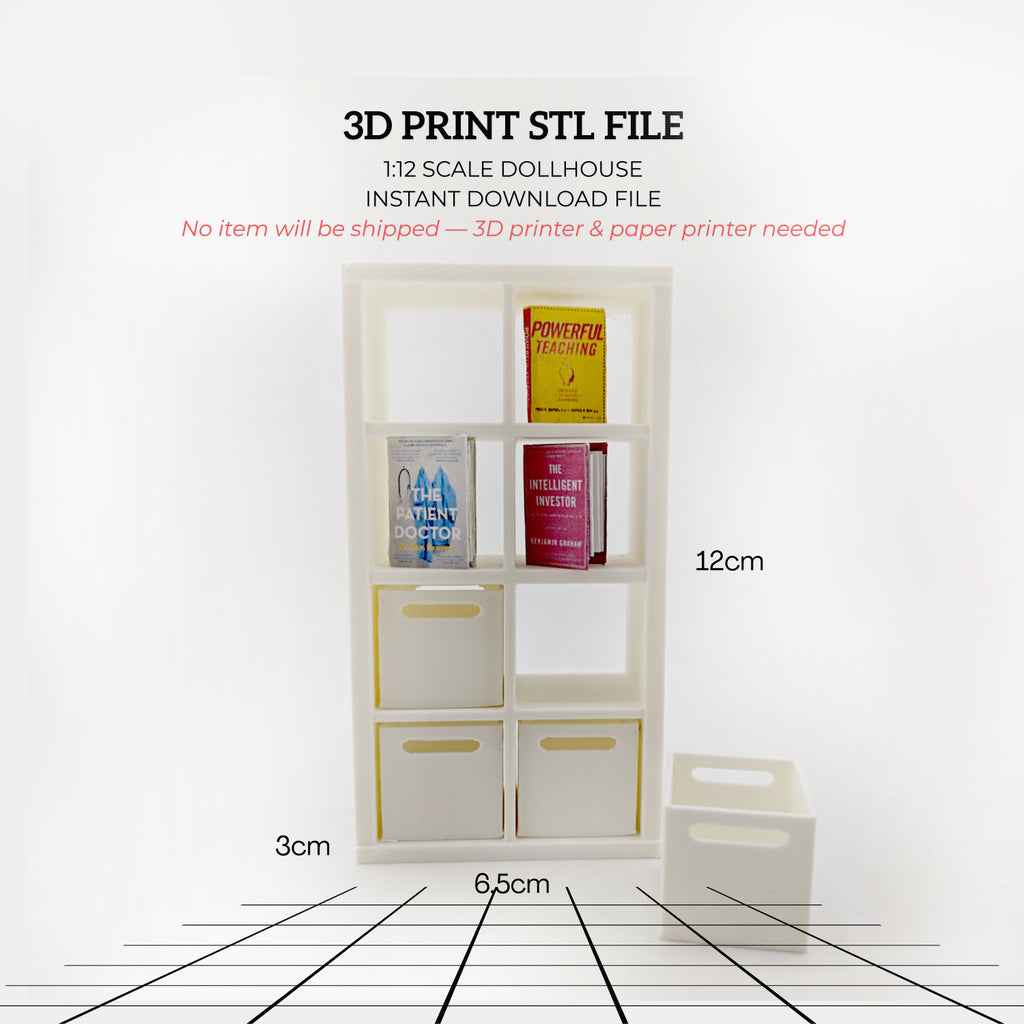 1:12 book shelf and organizers for office and home, three books are included, office equipment, office diorama