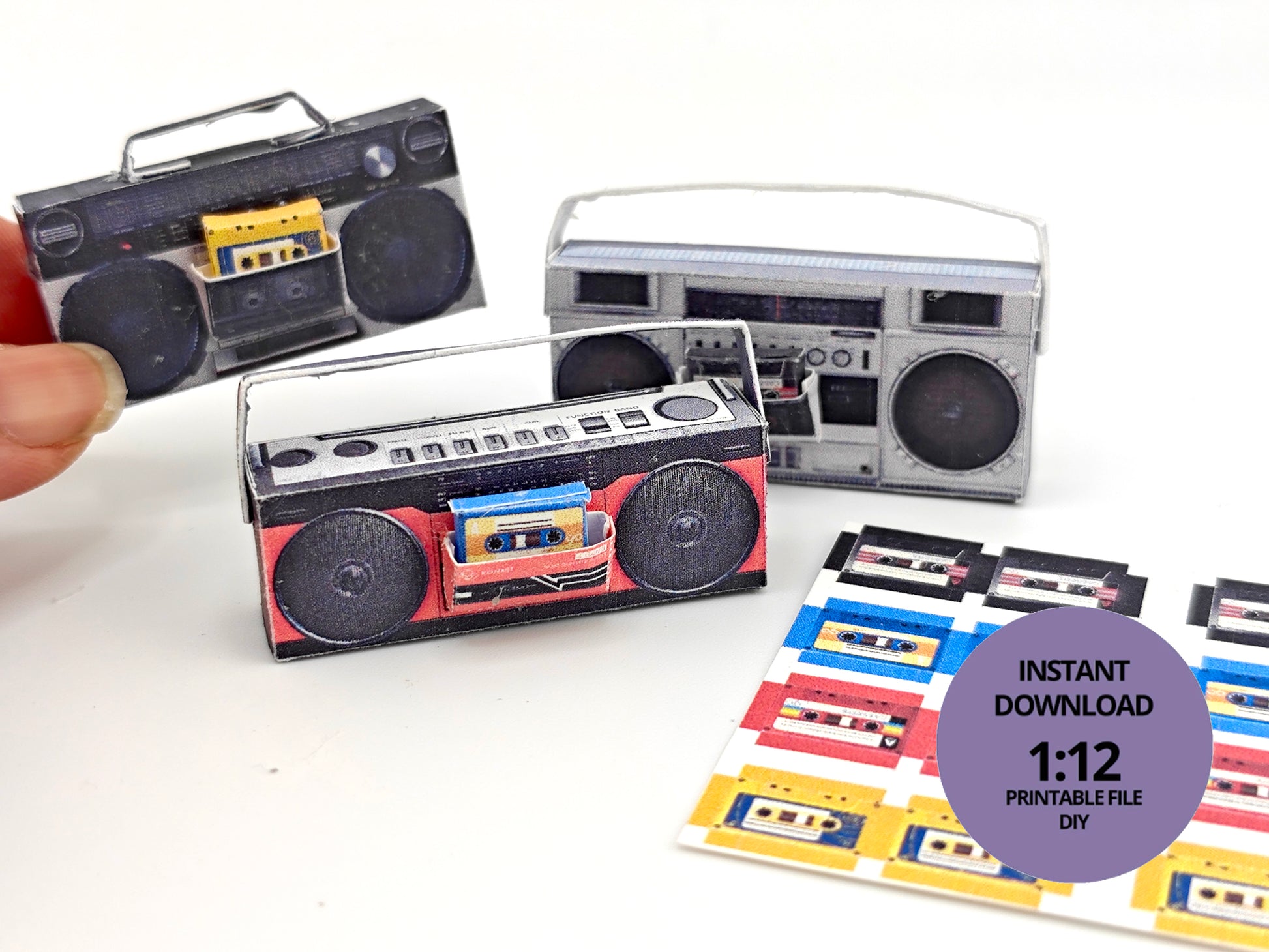 1:12 Boombox 80s related miniature, music sounds, speaker, boombox tape, tape player, DIY