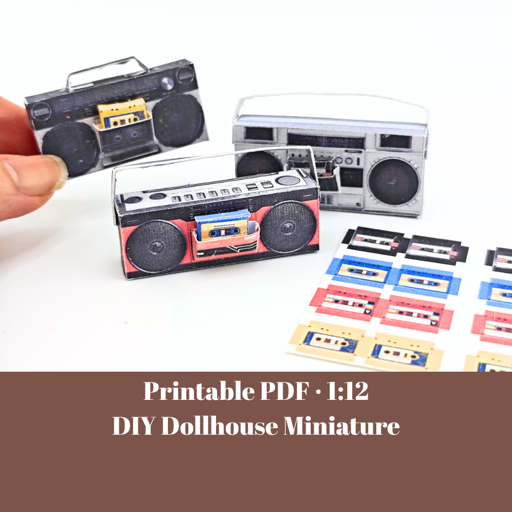 1:12 Boombox 80s related miniature, music sounds, speaker, boombox tape, tape player, DIY