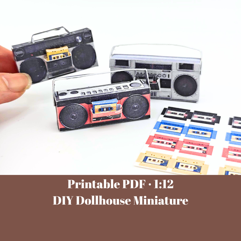 1:12 Boombox 80s related miniature, music sounds, speaker, boombox tape, tape player, DIY