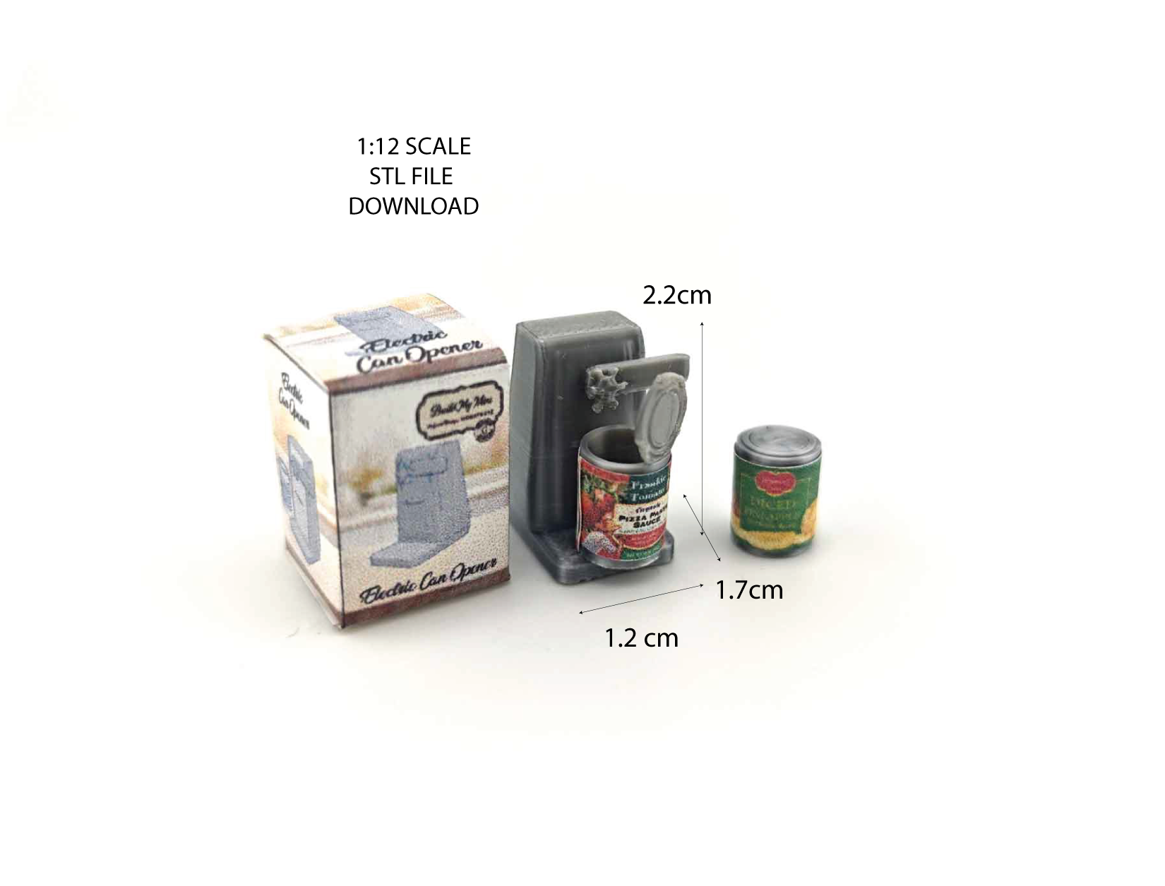 1:12 Electronic Can Opener,  Mini kitchen cooking electronic appliance, 3D print, STL dollhouse