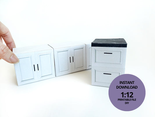 1:12 Kitchen Cabinet and Drawer - Printable Dollhouse furniture,  DIY, printable miniature template, DIY your own doll house, BMM System