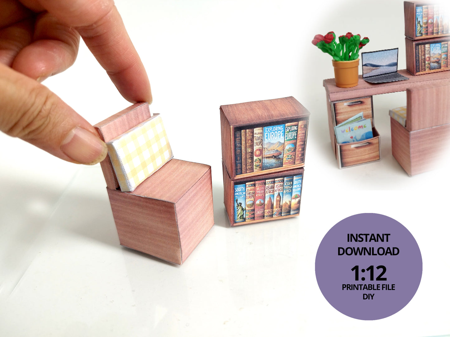 1:12 Bedroom mini wooden chair - Printable Dollhouse furniture DIY, printable miniature template, BMM shoe box miniature