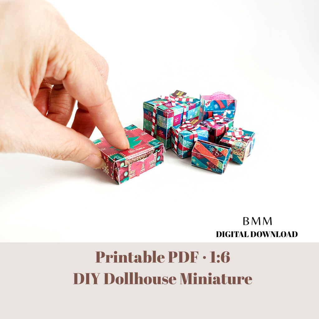 Printable 1:6 Scale Christmas Gift Boxes - DIY Dollhouse Miniature (PDF Download)