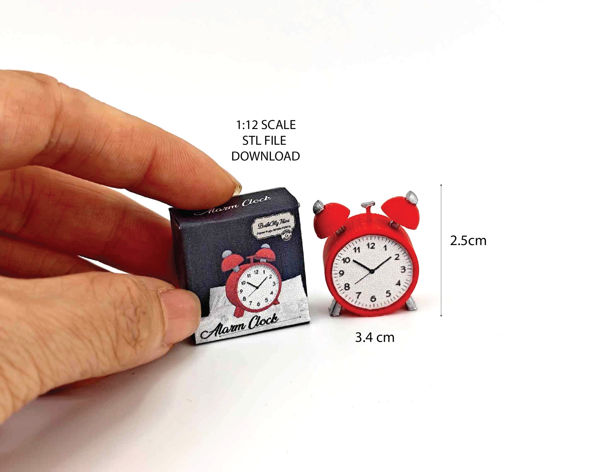 1:12 alarm clock for dollhouse, classic clock vintage style doll accessories stl file miniatures