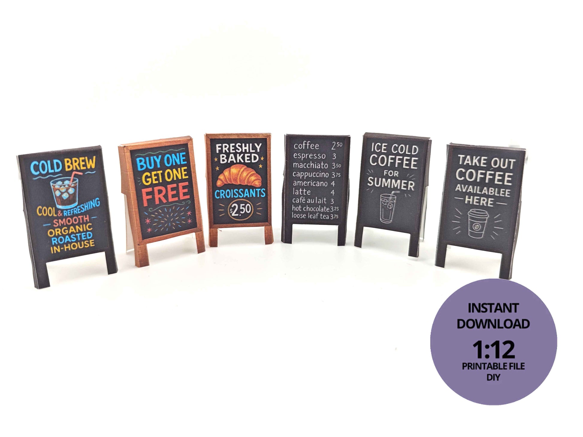 1:12 Coffee Shop Blackboard — DIY Printable Miniature Sign for Dollhouse Café Scene