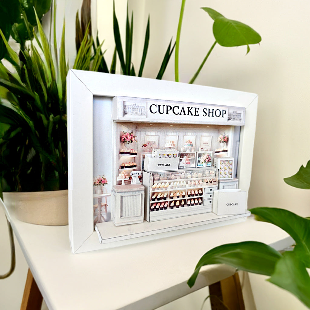 5x7"- CupCake Shop pop-up frame, mini cake, cake shop, DIY miniature, instant download template, shadow box gift