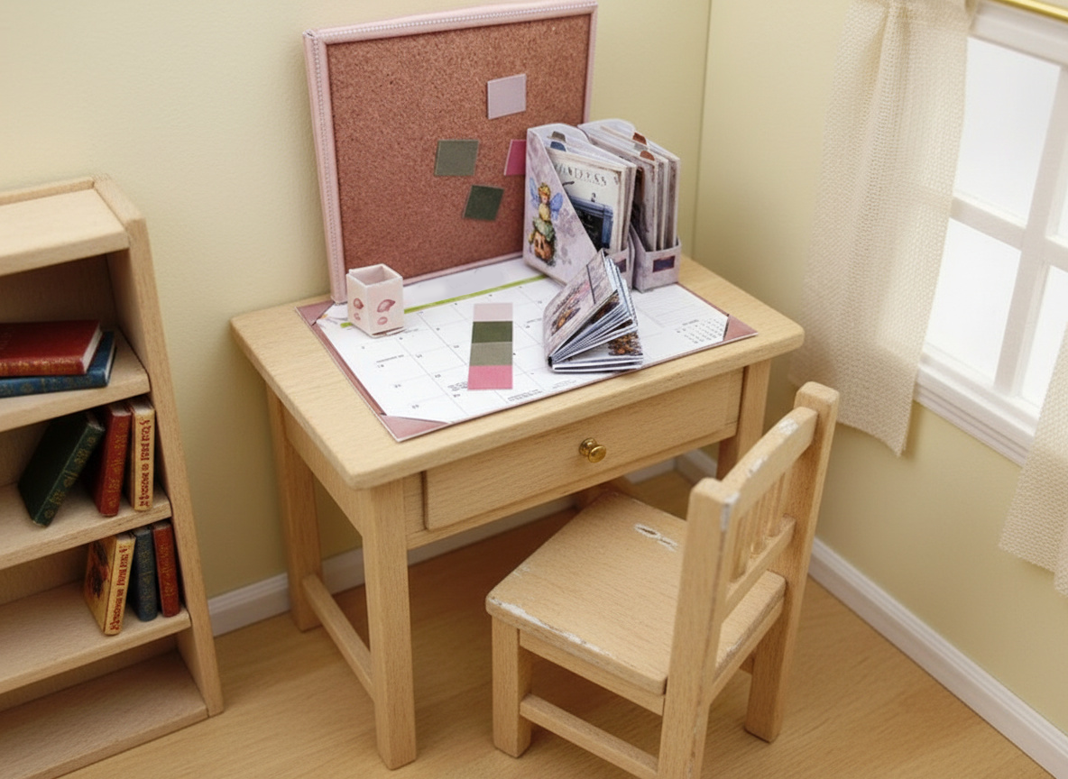 1:12 Scale Spring Desk Stationery Set – Printable Dollhouse Miniatures (PDF Download, 6 Items)