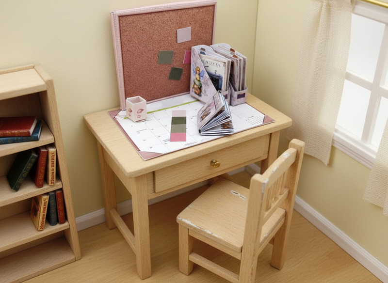 1:12 Scale Spring Desk Stationery Set – Printable Dollhouse Miniatures (PDF Download, 6 Items)