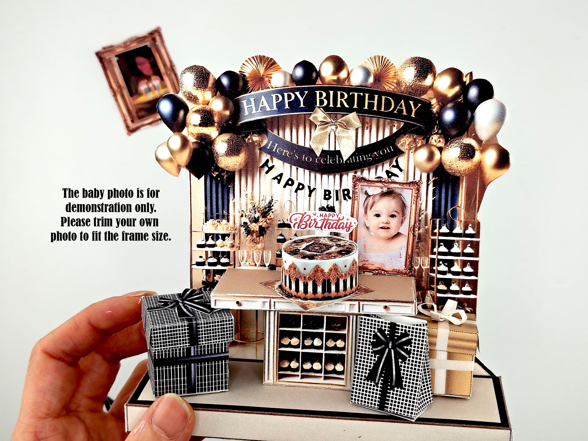 Black and Gold Happy Birthday Stand — Elegant Stand-Up Birthday Decoration & Gift for Everyone