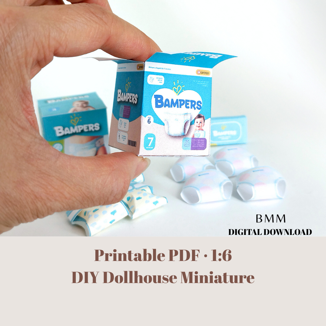 1:6 Baby Set with diapers and wipers, Newborns, Infants, Babies, for dollhouse, template, download