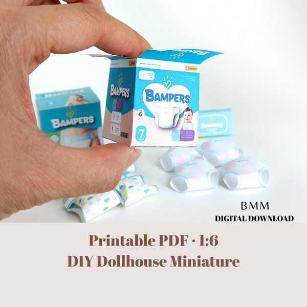 1:6 Baby Set with diapers and wipers, Newborns, Infants, Babies, for dollhouse, template, download
