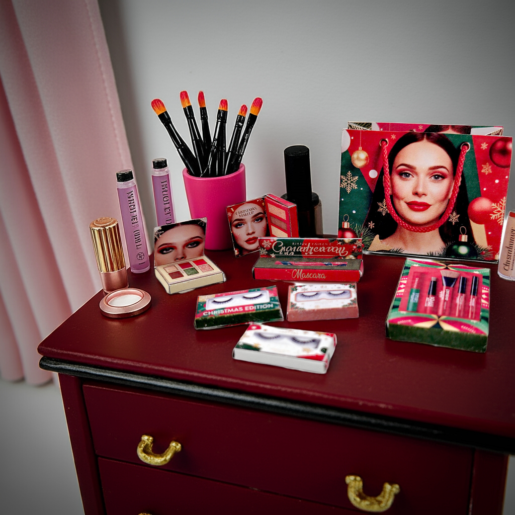 Christmas Make Up 13 styles xmas gift present for dollhouse Christmas setting or gift 1:6 and 1:12, Festival cosmetic tools
