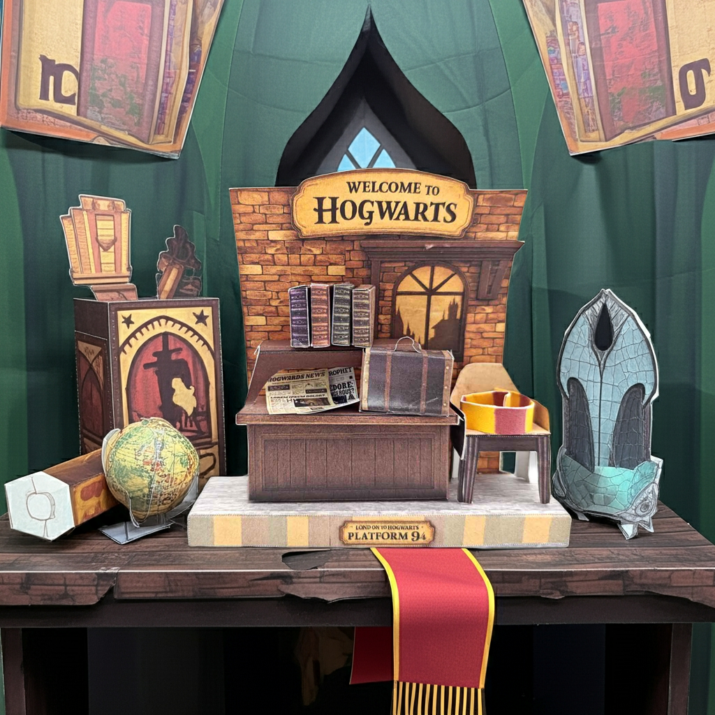Hogwarts room DIY miniature stand ,wizard magic books, newspaper, chair, class table,  classroom scenery