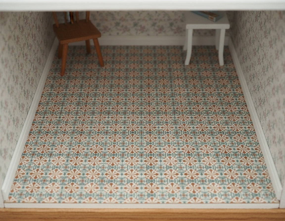 1:12 Printable Seamless Floor Tiles — 15×15 mm tiles size Vintage Pattern in Warm Tones (Dollhouse Flooring, Digital Download)