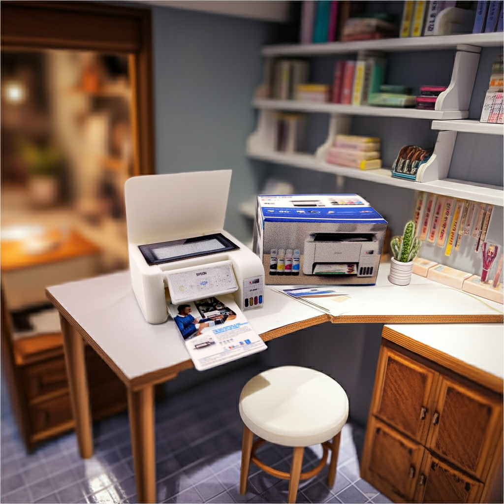1:12 Ecotank printer for small office and home, books and prints are included, office equipment, office diorama