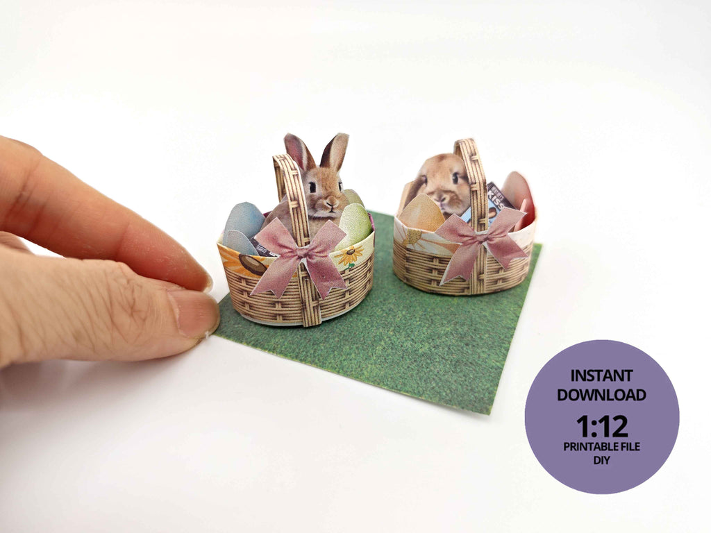 Easter basket for children and 1:12 doll, celebration easter with easter egg and bunny, paper craft idea, fun crafting