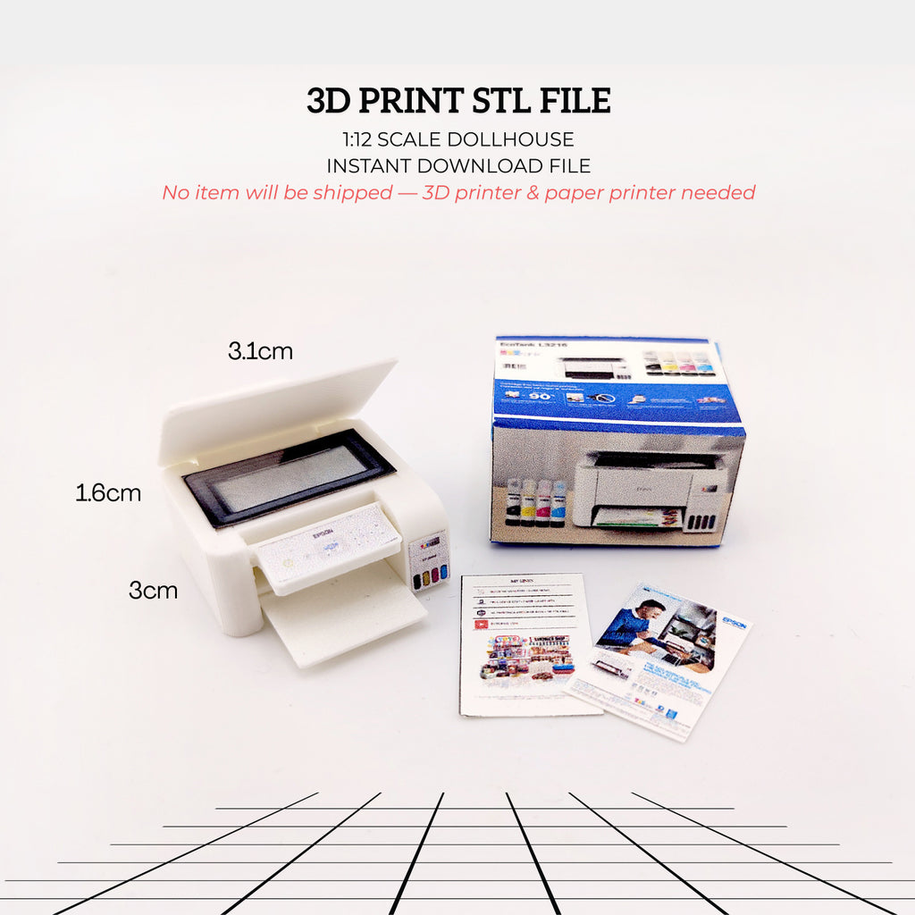1:12 Ecotank printer for small office and home, books and prints are included, office equipment, office diorama