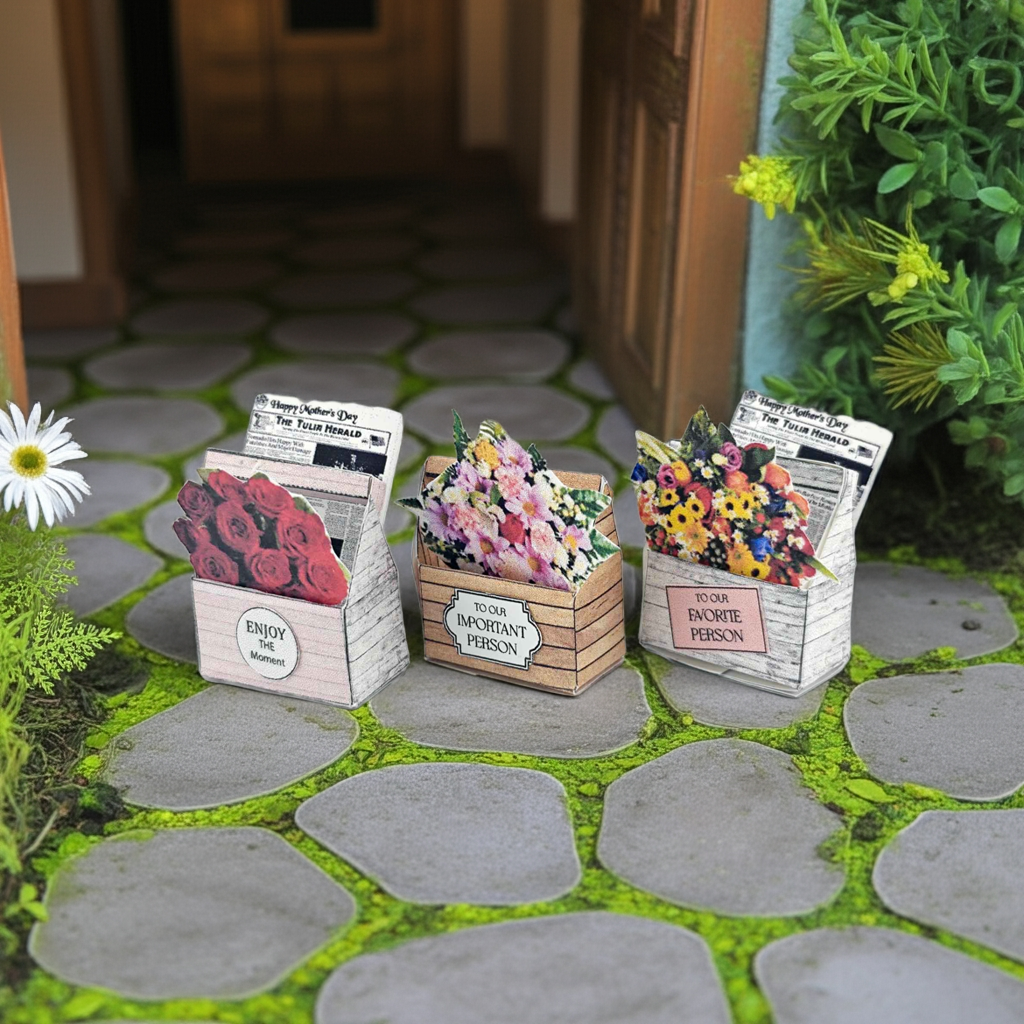 1:12 scale, Mother's day Flower basket, florist shop, gift box hamper for dollhouse , Rose and others