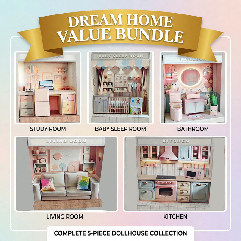 Pastel Room Box Bundle (5 Printable Kits, 3-inch Doll Size)