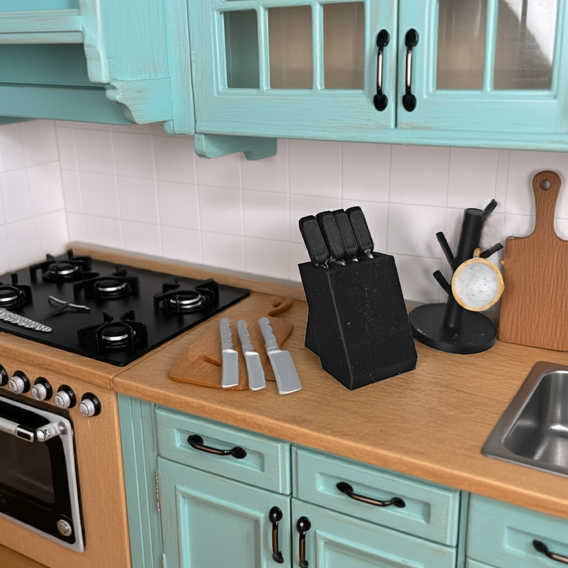 1:12 Miniature Knife Set with Block – Dollhouse Kitchen STL (3D Printing)