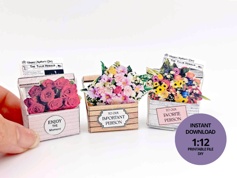 1:12 scale, Mother's day Flower basket, florist shop, gift box hamper for dollhouse  (Pdf)