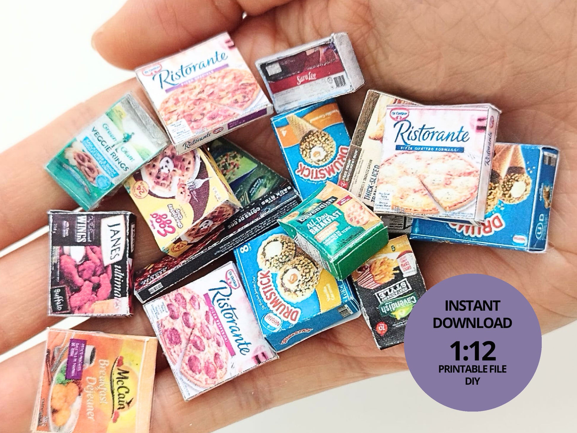 1:12 Scale , 24 items Frozen foods - Printable Dollhouse Frozen foods - printable miniature template