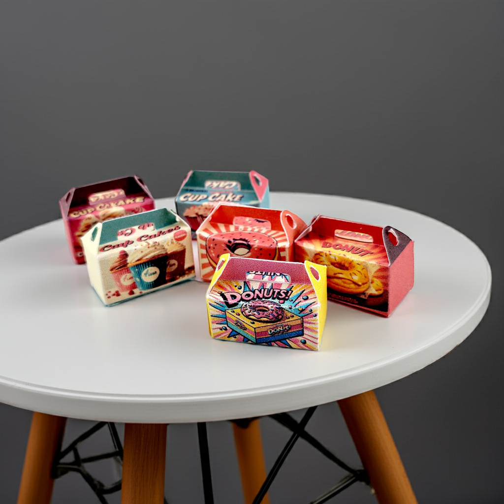 Baking Donut box and Cup Cake box, 6 styles colorful diorama  for 1:12 Dollhouse accessories and food perfect decoration