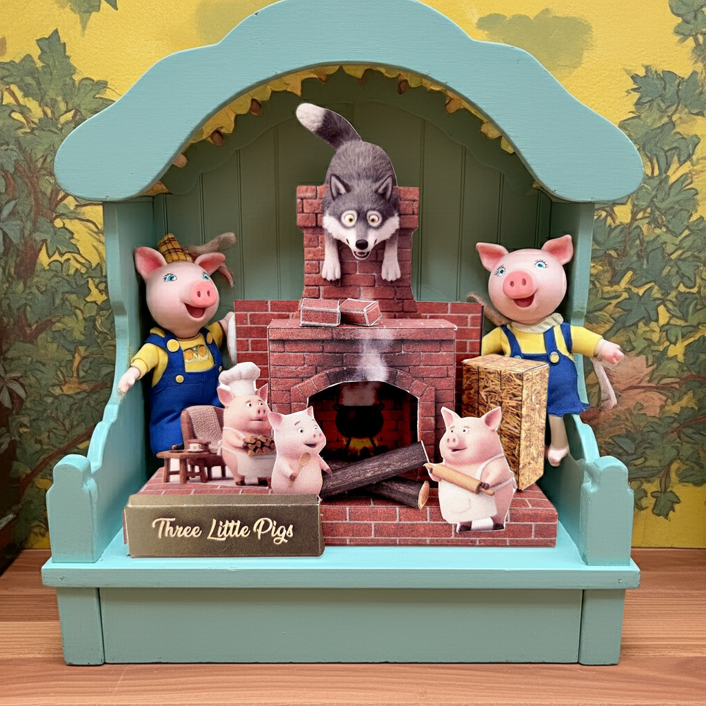 PickScene the three little pig with Story book and story character