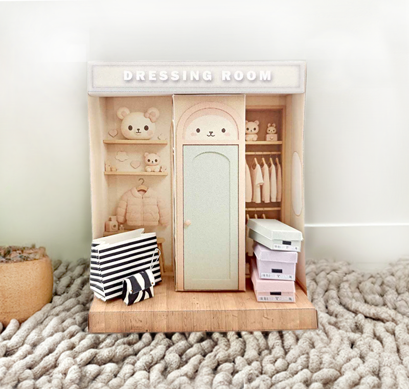 Dressing Room Dollhouse Miniature Kit: Printable Closet Scene (DIY) 3inches doll