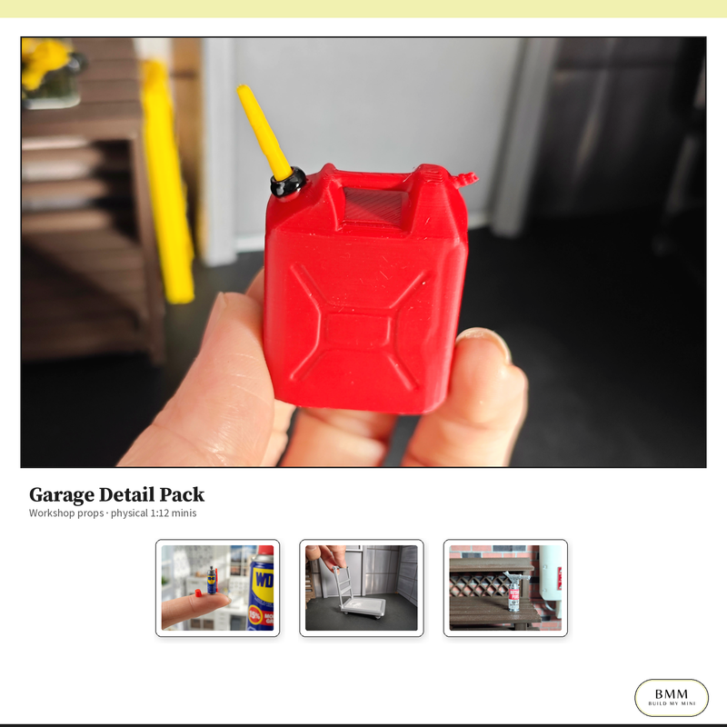 1:12 Garage Detail Pack lifestyle — workshop clutter scene