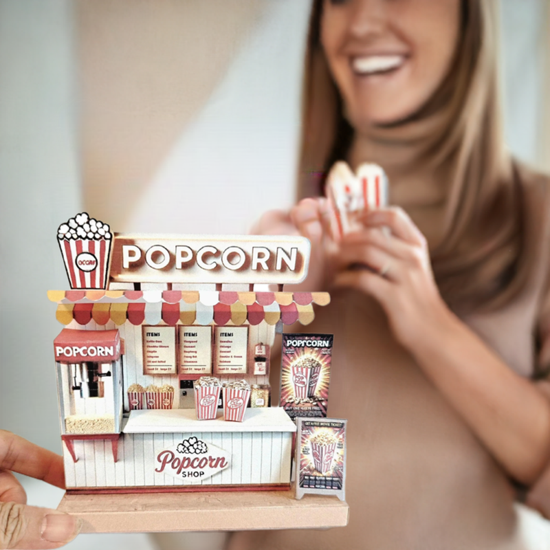 Whether as a wall decoration or a heartfelt gift, this customizable template lets you create a personalized tribute to the beauty of  Popcorn shop. This printable template brings creative 3D design to life in the form of a charming Popcorn shop miniature pop-up frame. Download and personalize it for those who appreciate the delicate. orange red color