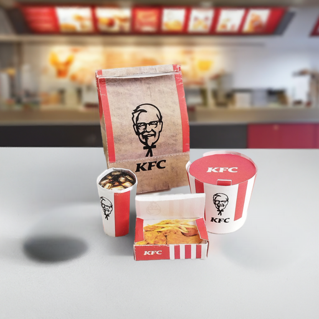 1:6, 4pieces KFC Meal Set - Printable Dollhouse Fast Food for dolls - Chicken, Chicken Bucket , Fries, DIY, printable miniature template