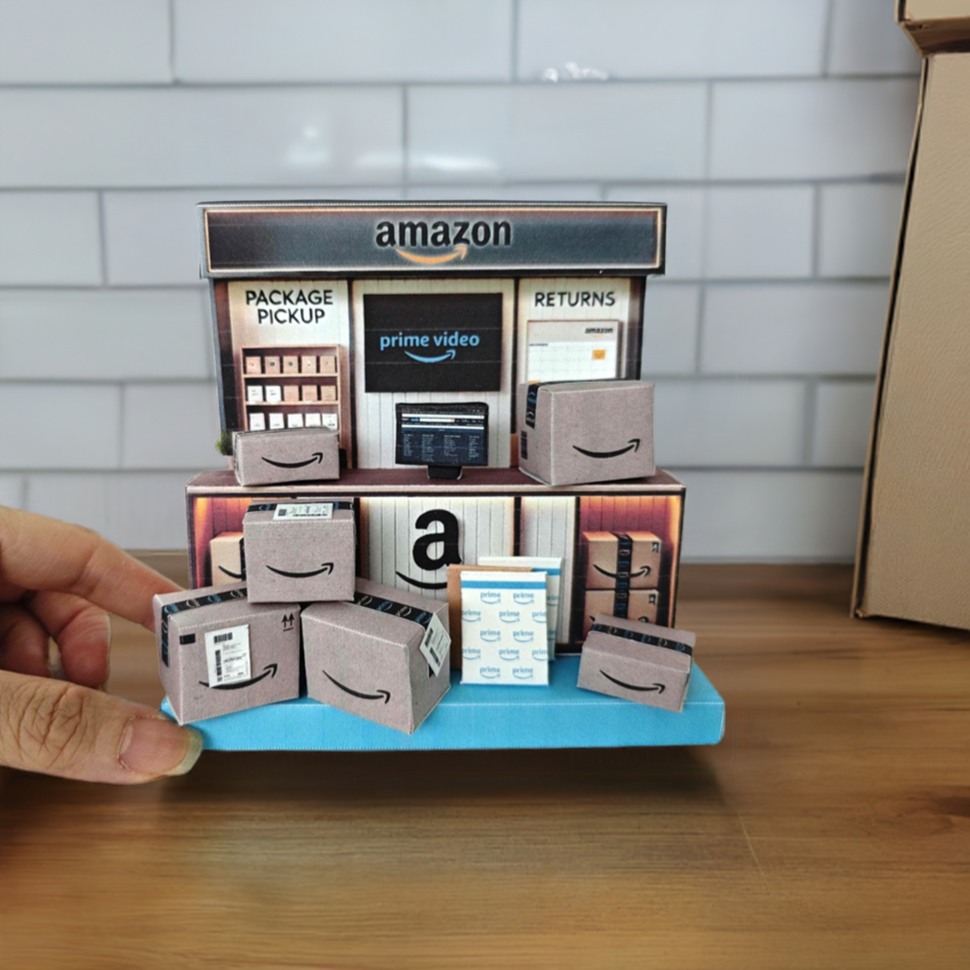 PickScene Amazon Counter - DIY miniature scenery kit, instant download template, gift, miniature package delivery counter