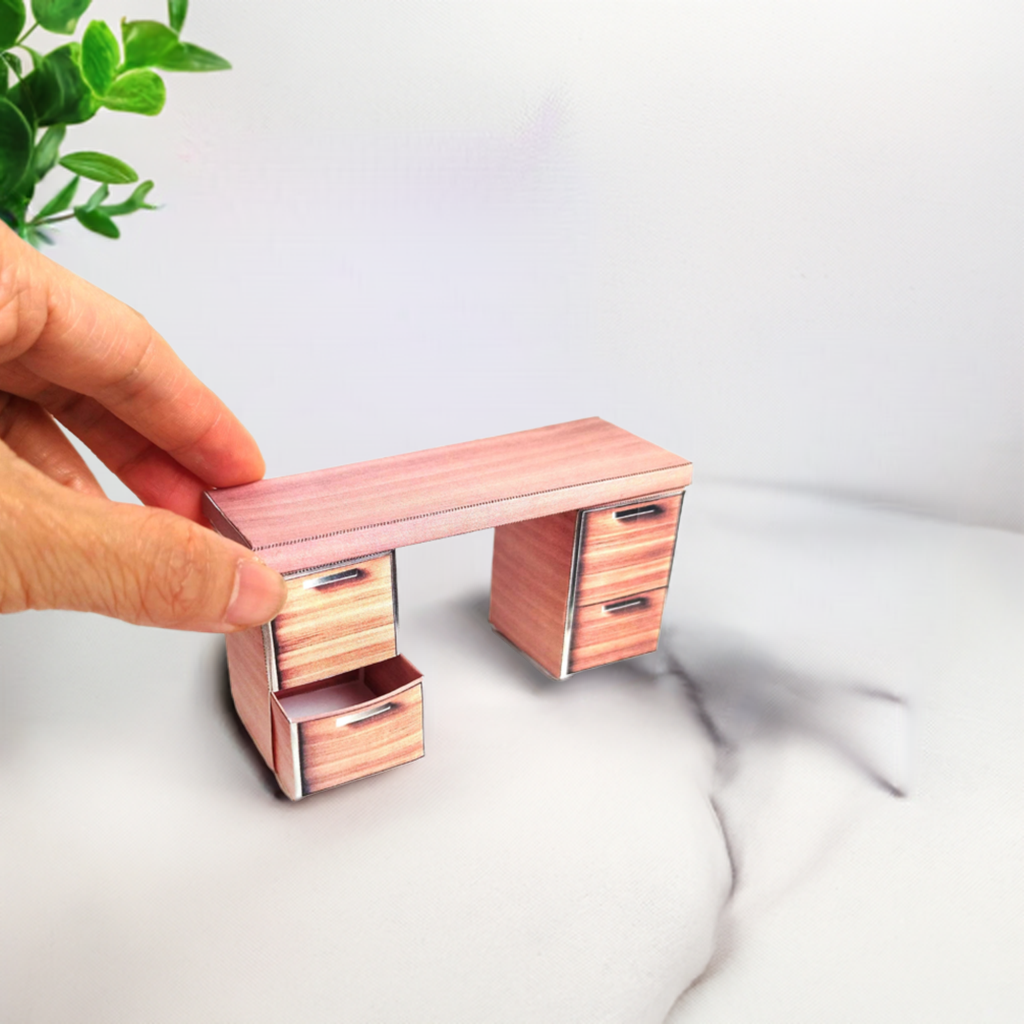 1:12 Bedroom mini wooden Desk, openable drawer - Printable Dollhouse furniture,  DIY, printable miniature template, BMM shoe box miniature