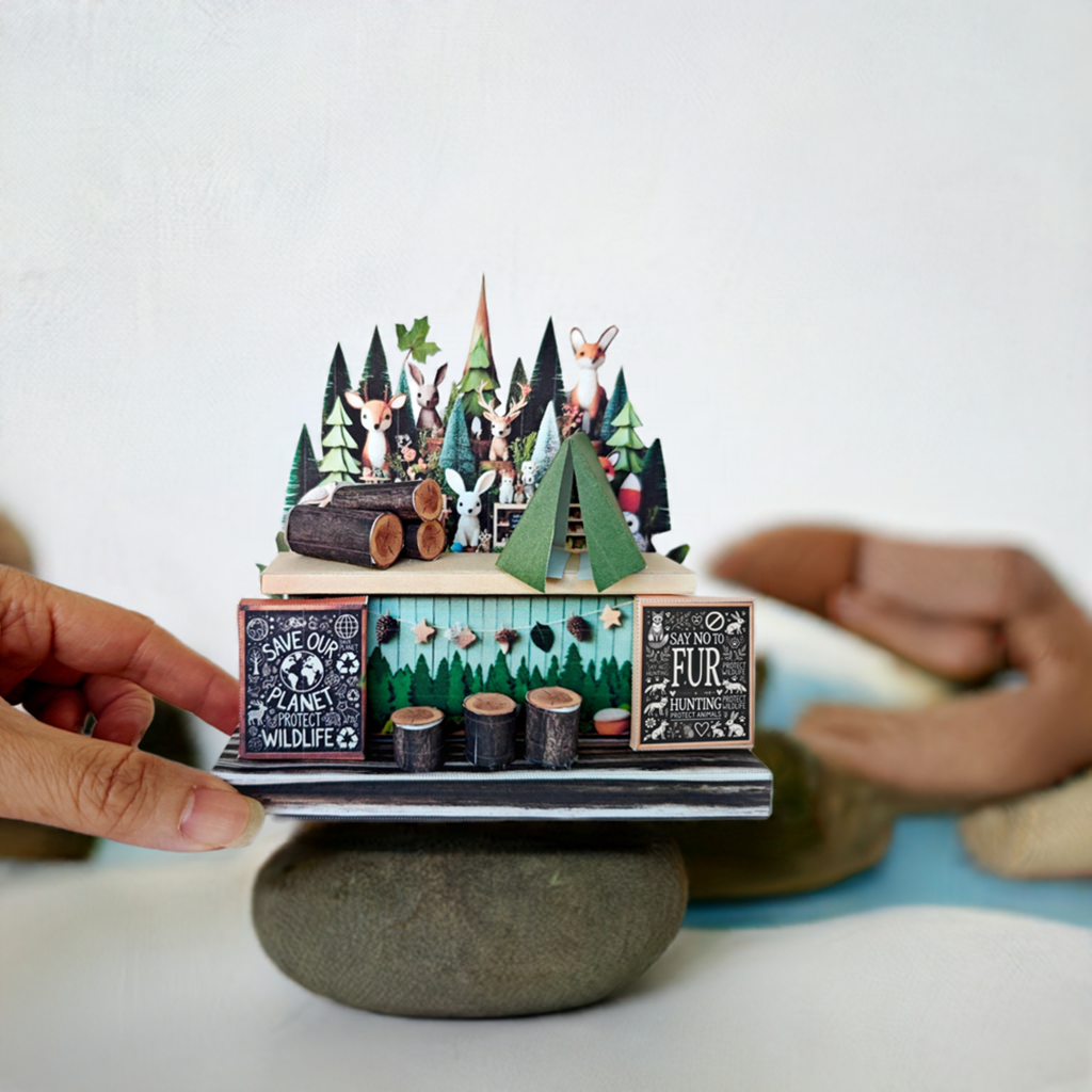 - Pick Scene Woodland - Natural forest, Animals, Tent, camping, Wood, Miniature Kit. children project, diorama