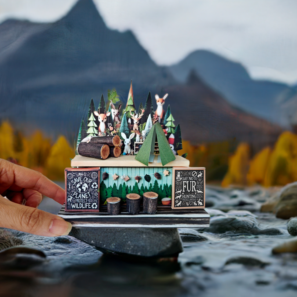 - Pick Scene Woodland - Natural forest, Animals, Tent, camping, Wood, Miniature Kit. children project, diorama
