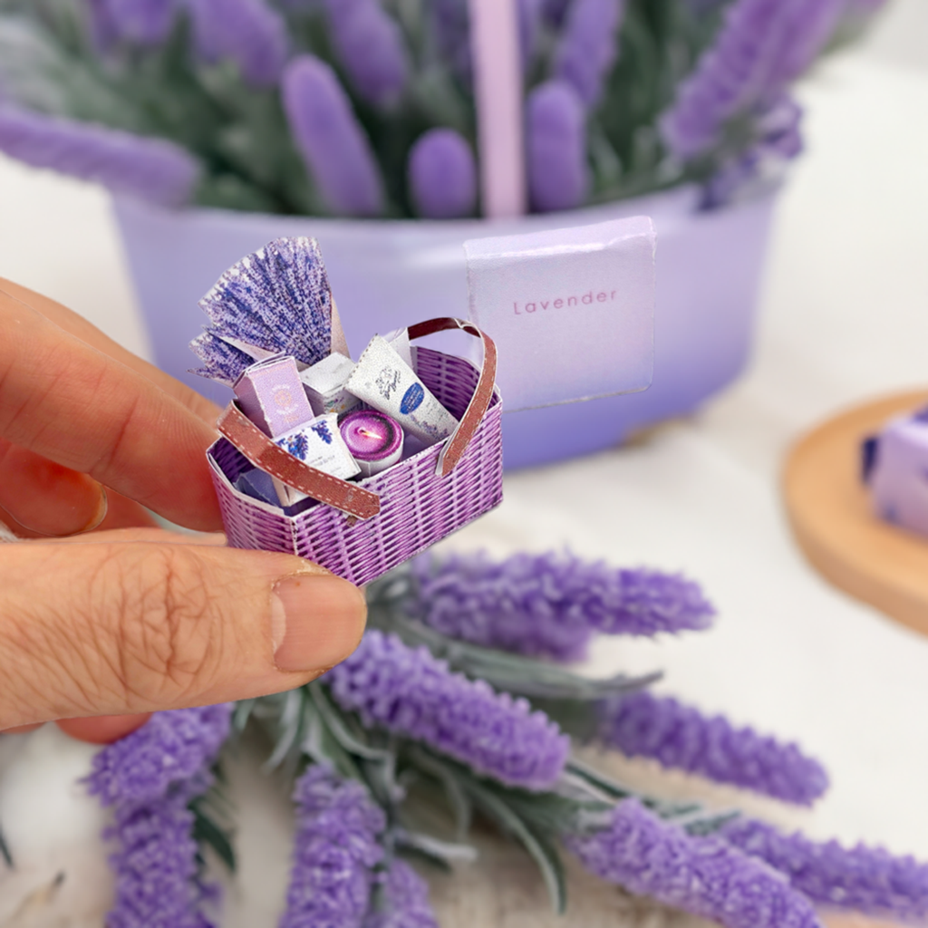 1:12 scale, 11 items Lavender gift basket, gift box hamper
