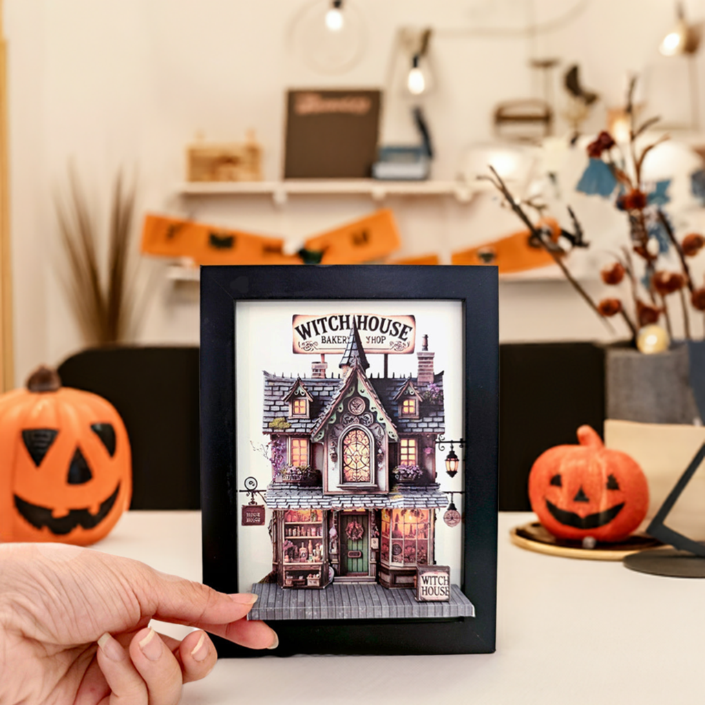 -5x7"- Halloween Witch House pop-up frame, DIY miniature scenery kit, instant download template, shadow box gift, , mini house, mini shop