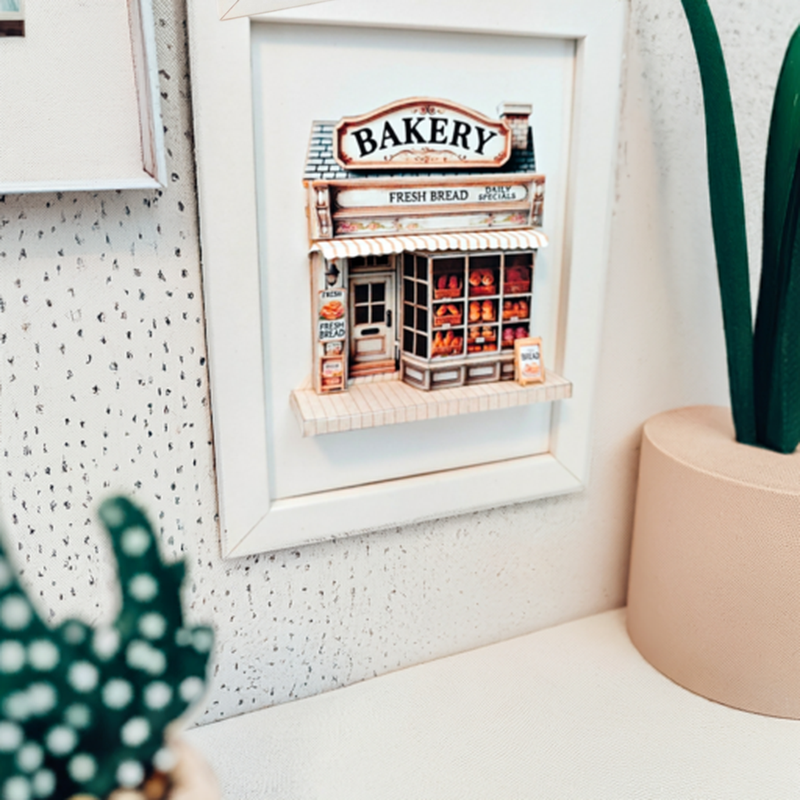 Bakery Store 5*7 inchespop-up frame, DIY miniature scenery kit, instant download template, shadow box gift, Bread Shop, mini house, mini shop