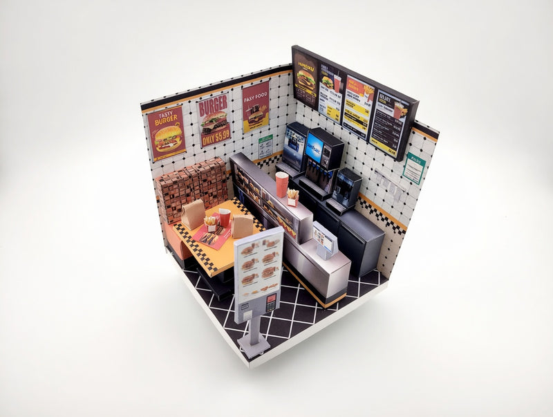 Printable 1:12 Fast Food Restaurant 6 pages  Bundle PDF, DIY Dollhouse Burger Shop Scenery, Miniature Diner Furniture & Menu, Digital Download