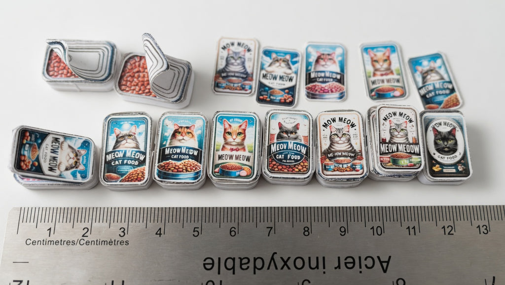 Printable Cat Food Cans, Miniature Dollhouse Kitchen Scene (PDF Download)